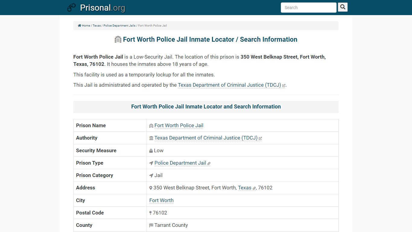 Fort Worth Police Jail-Inmate Locator/Search Info, Phone ...